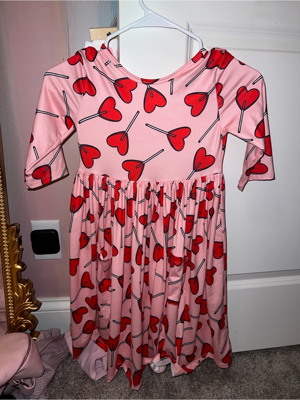 Pink Heart Lollipop Print Girls' Casual Dress